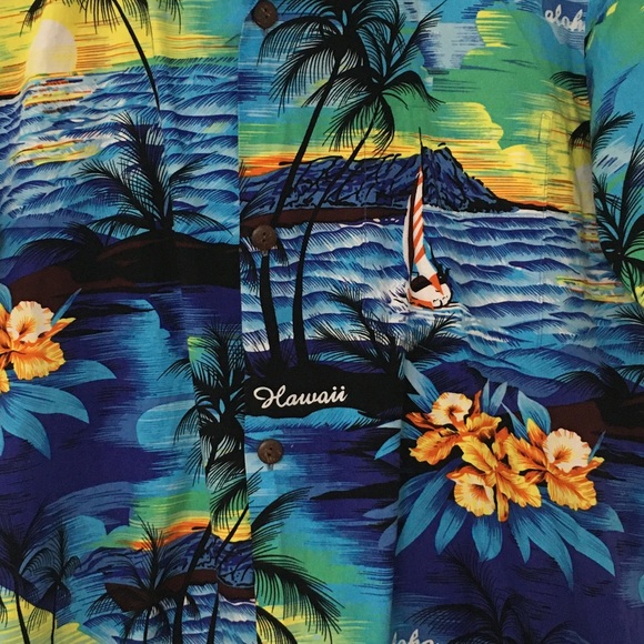 Hawaiian Floral Shirt Aloha Mo’i Palm Tree L - Picture 3 of 11
